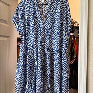 H&M Blue and White Leaf Print Dress
